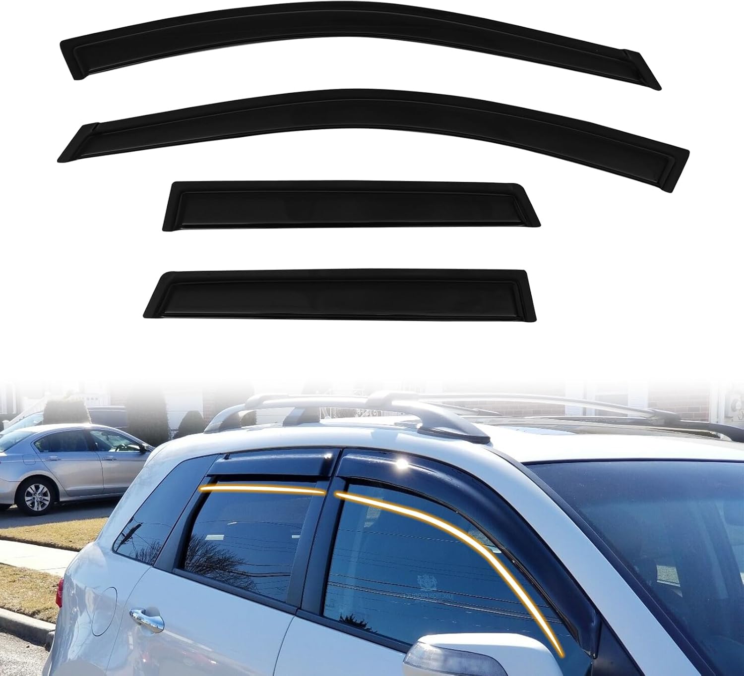 Tape On Window Visor Deflectors Compatible with 2007-2012 Acura RDX, Acrylic Slim Style Smoke Tinted Window Rain Guards, Sun Wind Side Vent Visor Set, 4 Pieces