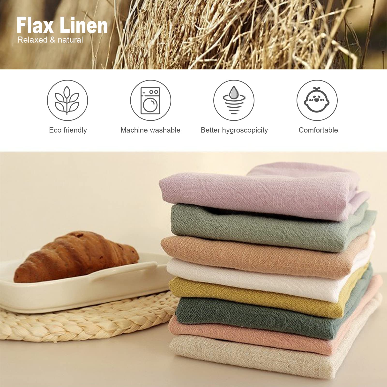 Paquete de 10 servilletas de lino, reutilizables, 40 x 40 cm, algodón natural, tela sostenible, decoración de mesa para cocina, cafetería, comedor, cena, restaurante, fiesta, boda, cumpleaños (verde