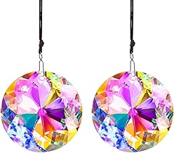 HDCRYSTALGIFTS Pack of 2 45 mm Hanging Window Crystal Flowers Prisms Suncatcher, AB-Coloured Crystal Suncatcher, Hanging Ornaments, Rainbow Maker, Glass Light Catcher, Pendant Decoration