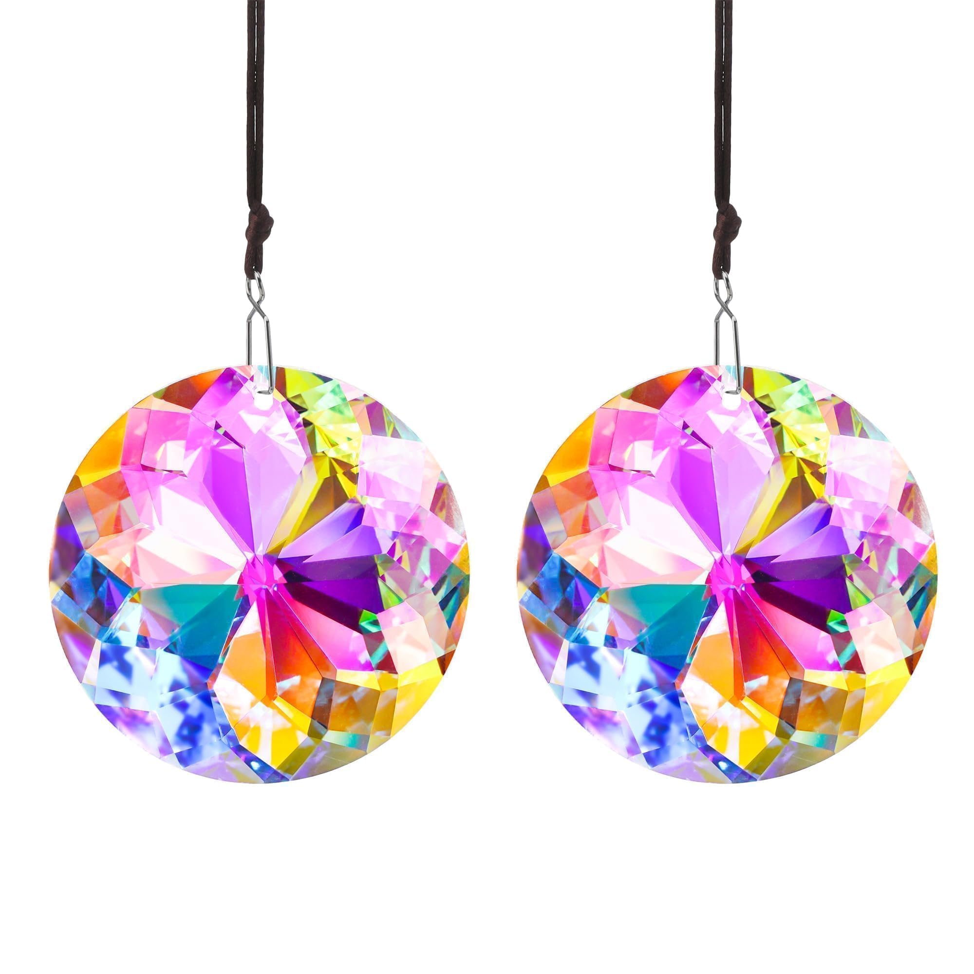 HDCRYSTALGIFTS 2 Stück 45mm Hängende Fenster Kristall Blumen Prismen Sonnenfänger, AB-farbige Kristall-Sonnenfänger hängende Ornamente Regenbogen-Macher Glas-Lichtfänger Anhänger Dekoration