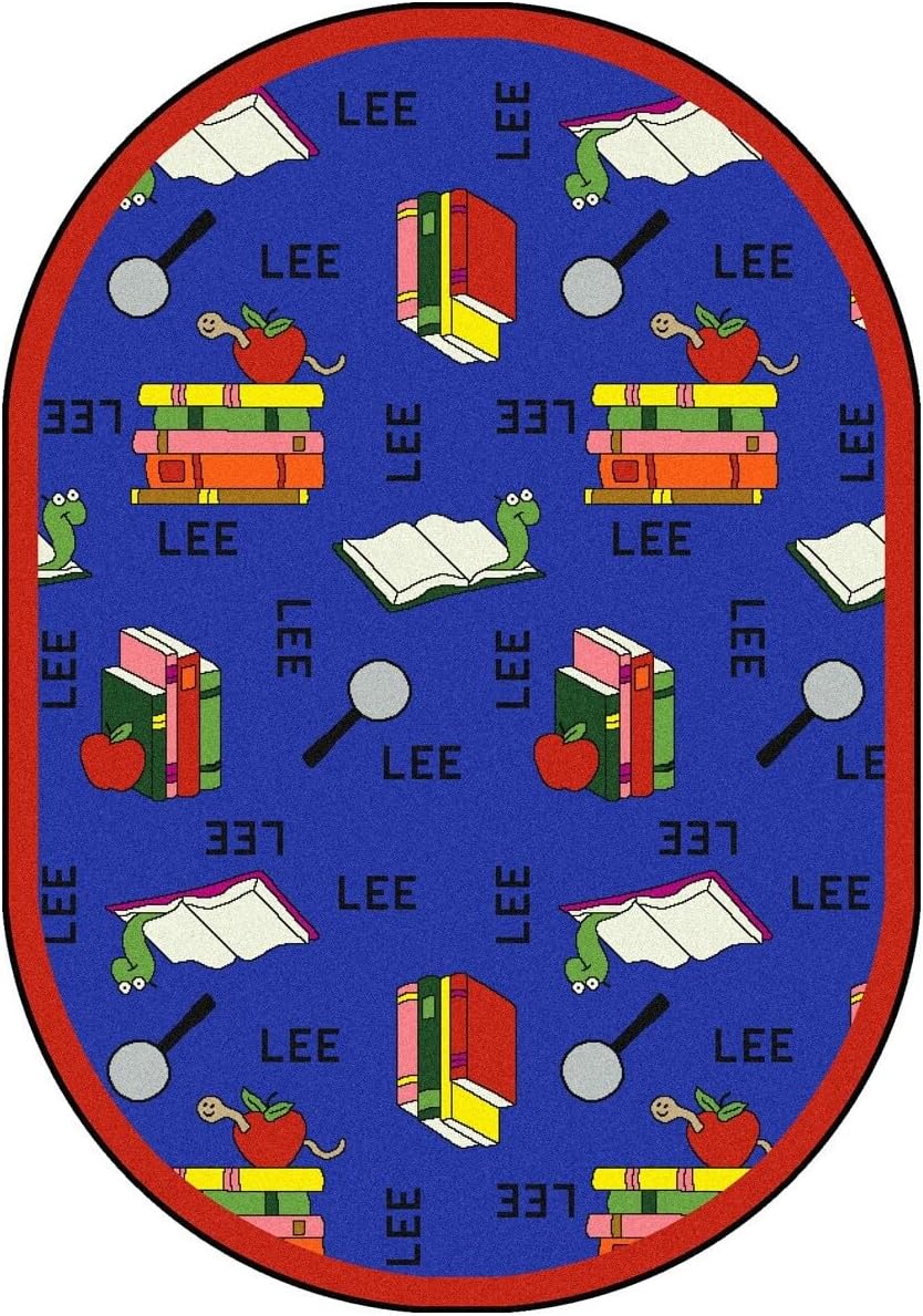 Joy Carpets Kid Essentials Language & Literacy Spanish Bookworm Rug, Blue, 5'4" x 7'8" Oval