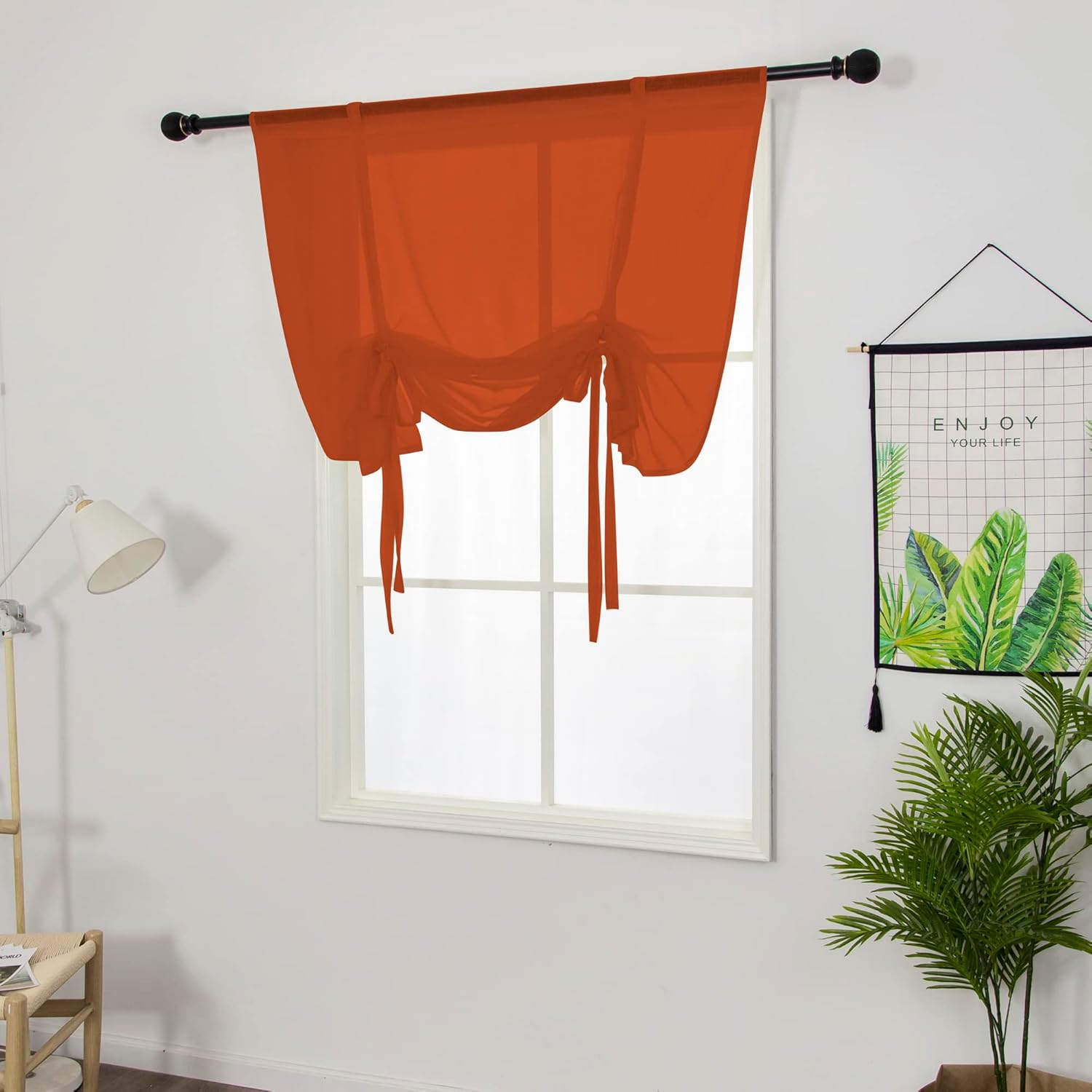 SIMPVALE 1 Panel Roman Shade with Rod Pocket Top Semi Sheer Tie Up Balloon Shade Curtain for Kitchen Balcony Bathroom (W 47.2" x L 55.1", Orange)
