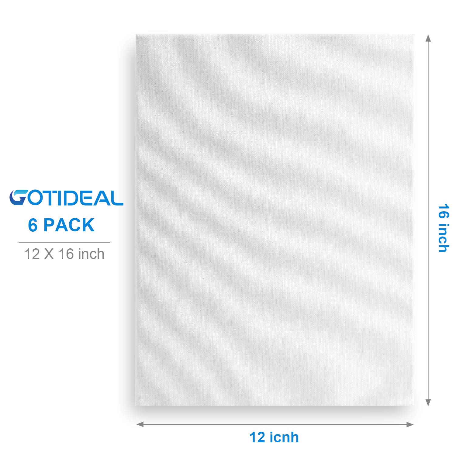 Gotideal - Lot de 6 toiles tendues - 30,5 x 40,6 cm - Blanc apprêté - 100 % coton - Pour peinture, coulage acrylique, peinture à l'huile - Pour art sec et humide