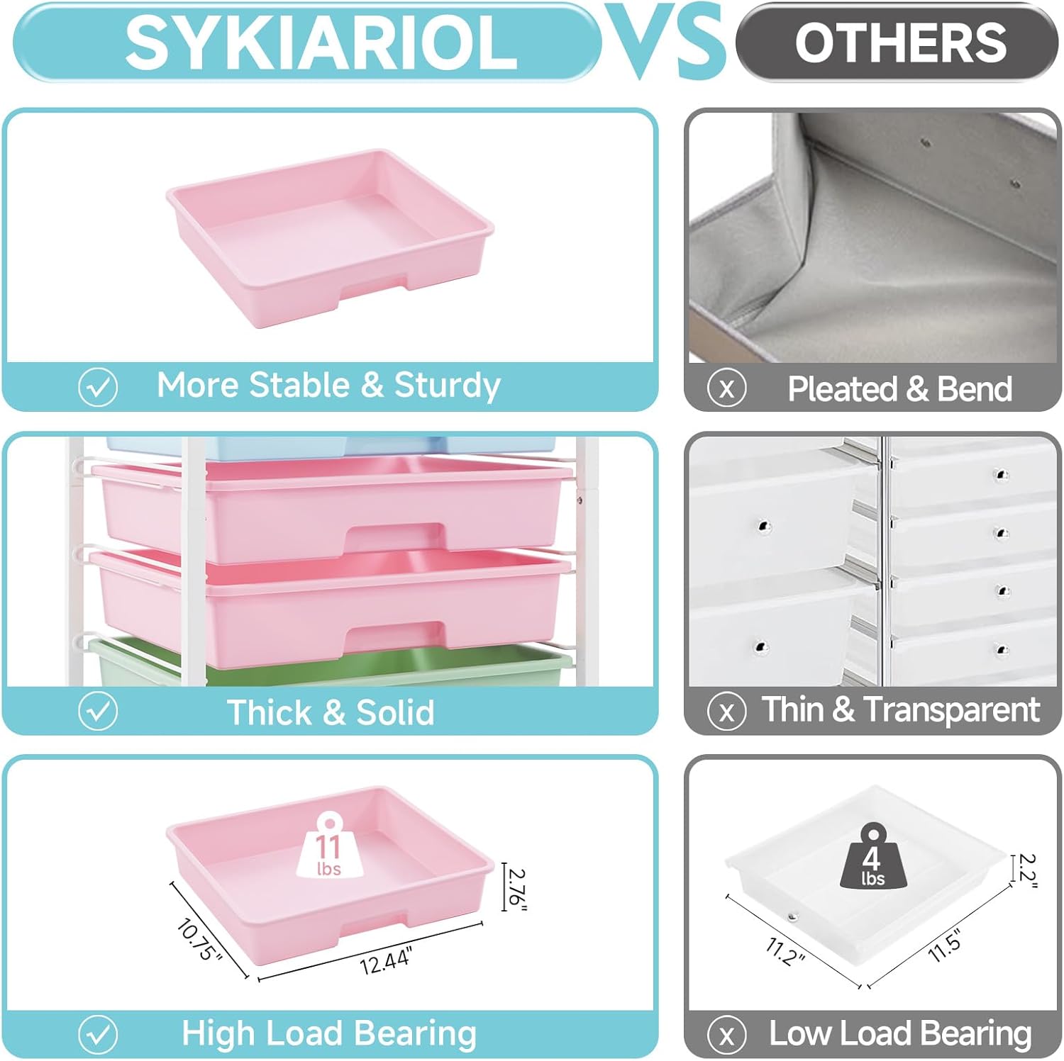 Rolling Cart with Drawers,Utility Cart with 6 Drawers,Rolling Storage Cart with Drawers and Wooden Tabletop & Lockable Wheel,Colorful
