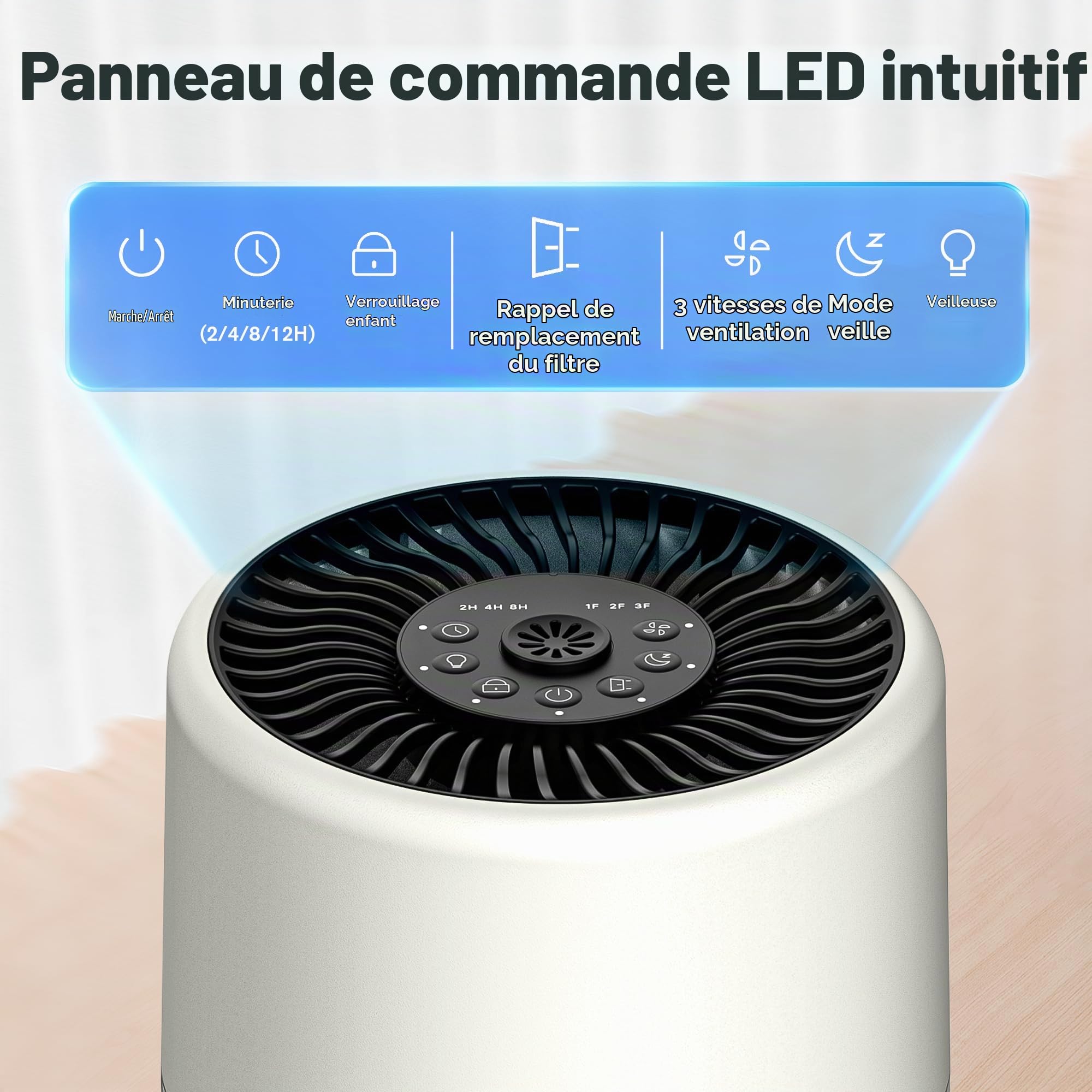 CHIVALZ Petit purificateur d'air 2588 crème avec filtre de rechange standard, purificateur d'air HEPA portable, 1 paquet