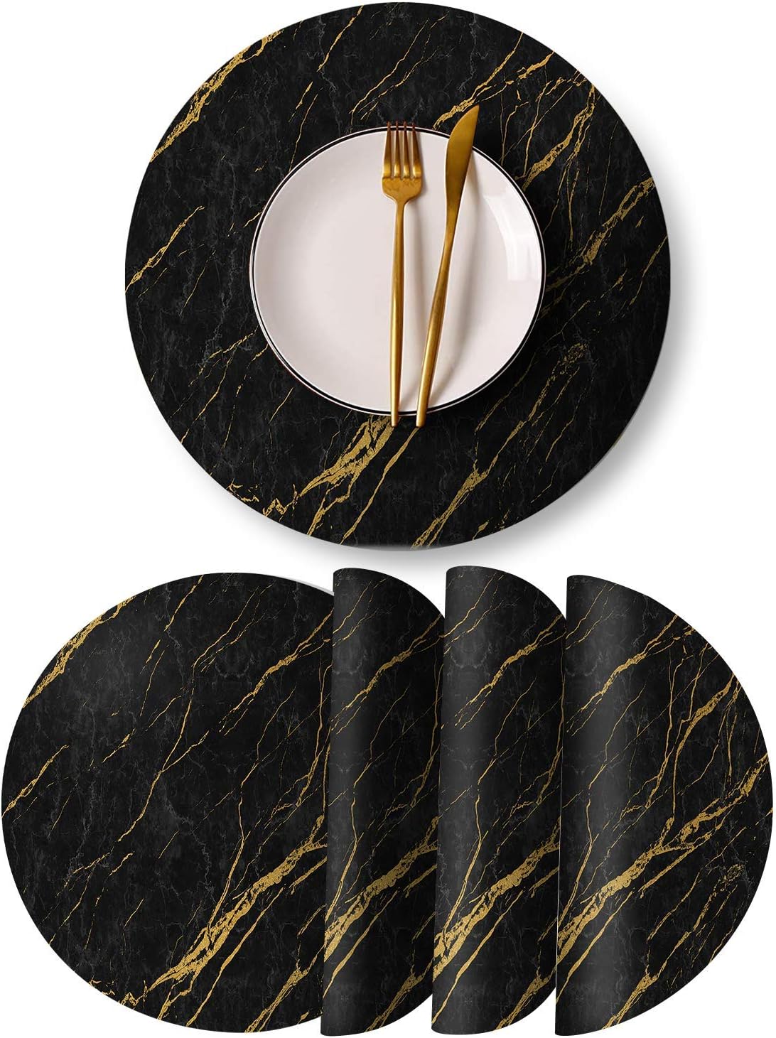 Round Leather Placemats Set of 4 PU Waterproof NonSlip