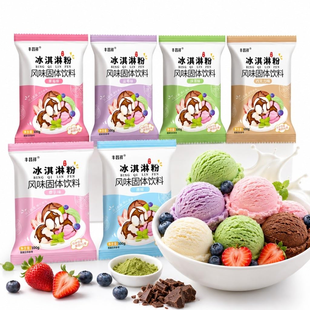 Mezcla Casera De Helado En Polvo: 6 Sabores (paquetes 100 G X 6) For Postres Caseros, Cobertura Té Burbujas Y Suministros Panadería. ¡Receta Fácil, Sin Máquina!