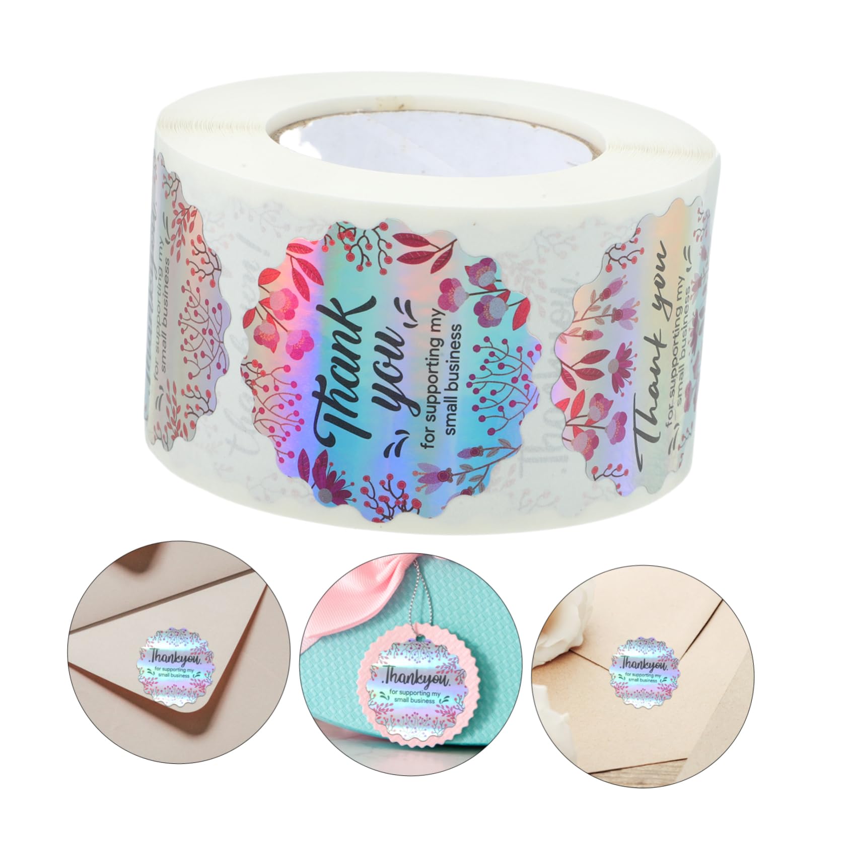 jojofuny 5 Etichette Adesive Grazie con Design Olografico Rotonde per Sigillare Regali Buste e Decorazioni per Feste e Boutique