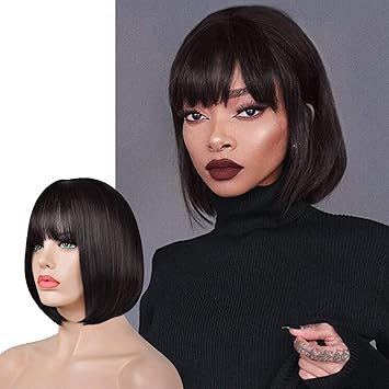 Black bob wig with bangs Clearance