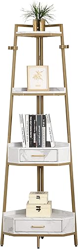 Miniatura 4 de LifeSky - Estante esquinero moderno para escalera, estantes esquineros de 72.64 pulgadas de alto, estantería esquinera de 4 niveles para sala de