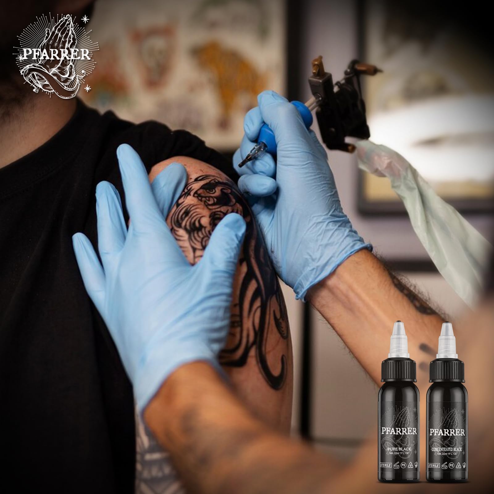 PFARRER Kolor czarnego tatuażu 1 oz (30 ml) Vegan-Friendly USA Pigment Tattoo Kolor Czarny True Black TI7003-30-001