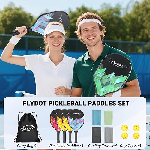 Miniatura 4 de Juego de 4 palas de pickleball aprobadas por USAPA, 4 bolas de pickleball para interiores y exteriores, bolsa de transporte, 4 toallas de