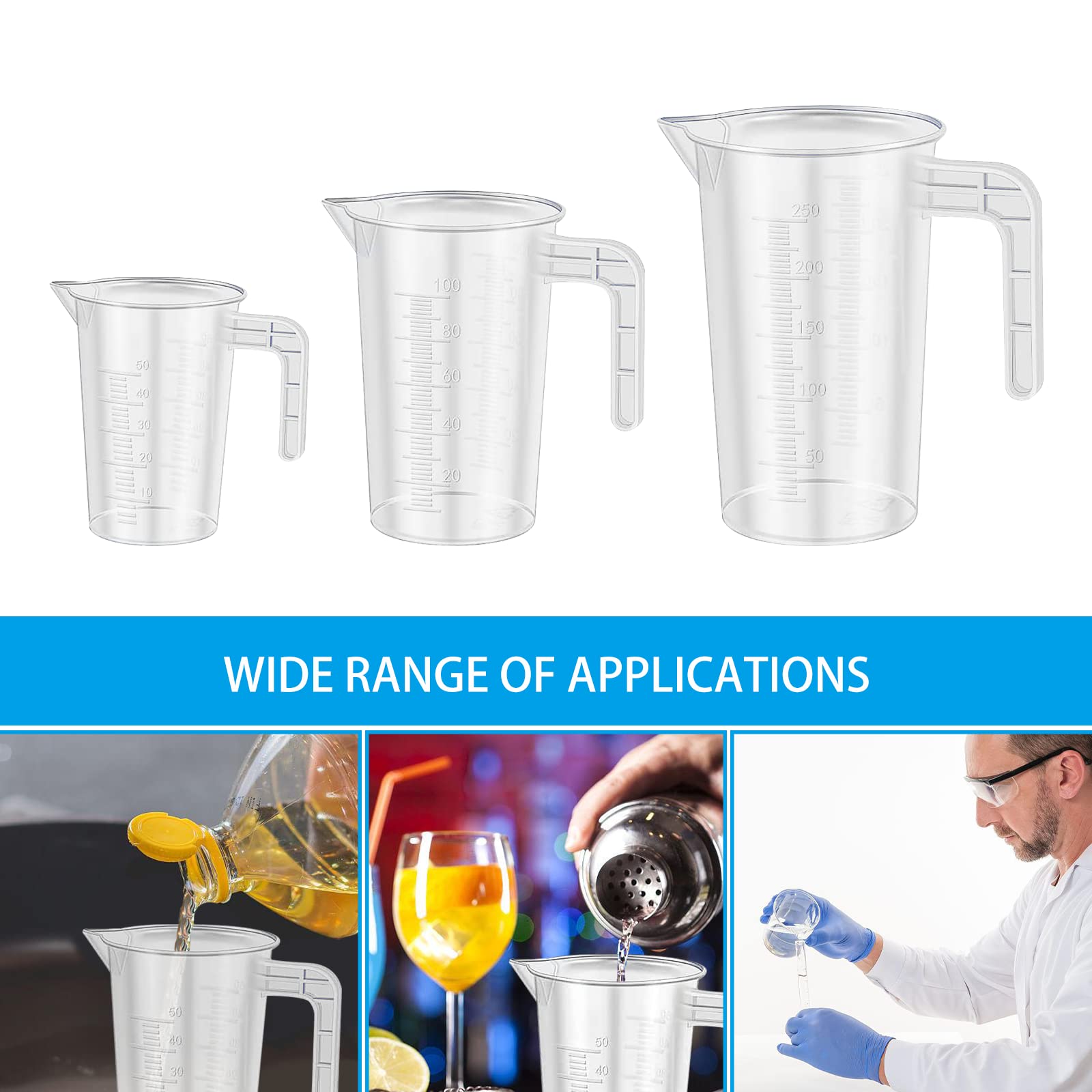 Set 3 Misurini In Plastica Graduati - 50ml, 100ml, 250ml Con Scala, Per Cucina, Panetteria, Laboratorio - Foto 9