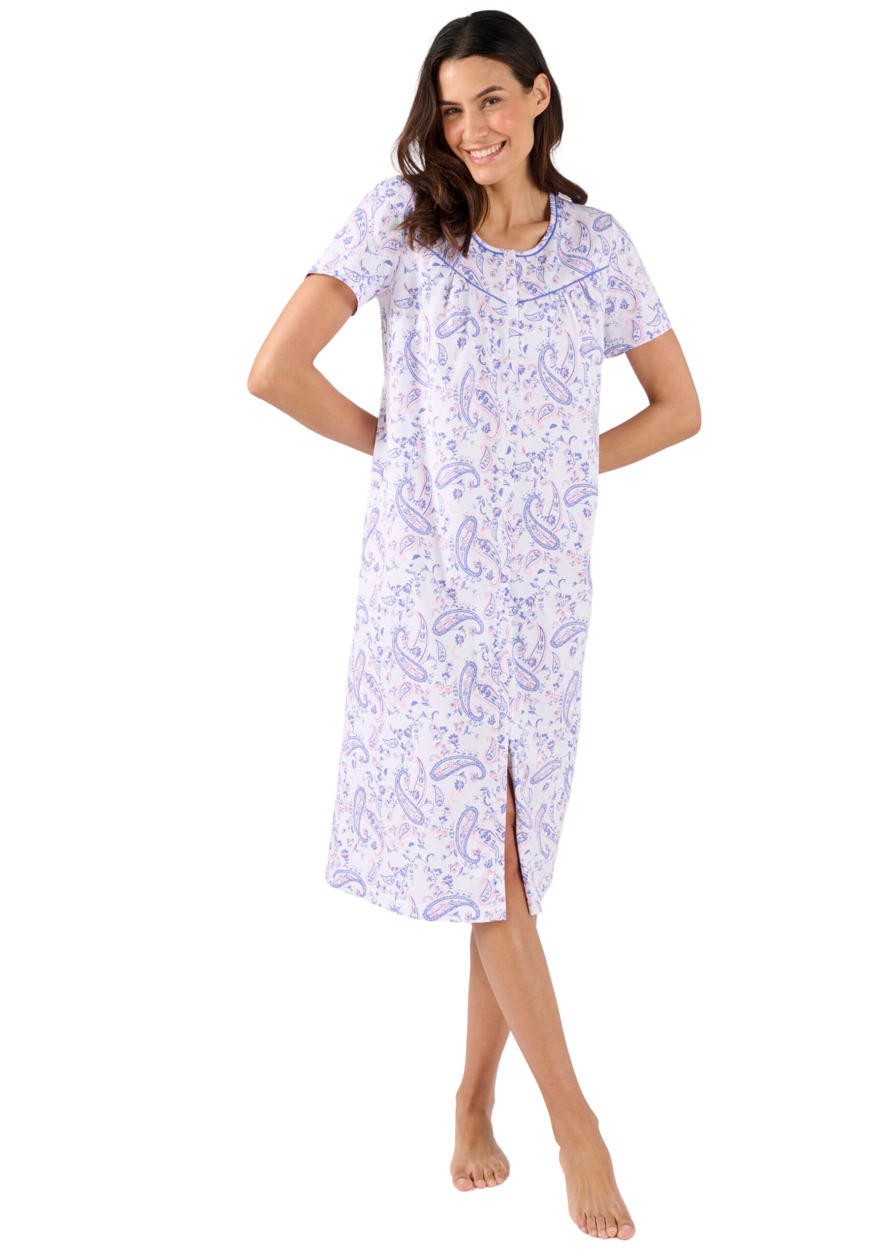 Damart - Short Sleeve Jersey Nightdress, Blue Pesley, 22/24