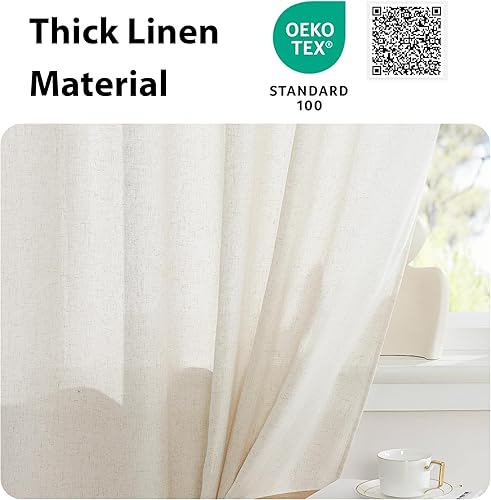 Miniatura 5 de NICETOWN Cortinas de lino natural para puerta francesa, cortina de privacidad para puerta de cristal, aislamiento térmico, cortina de puerta para
