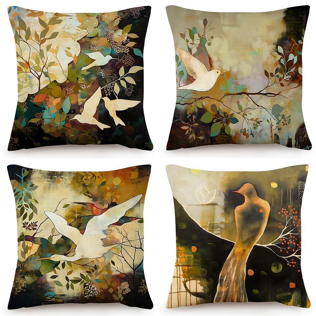Housse coussin 60x60 oiseau en lin de qualite superieure pour lit
