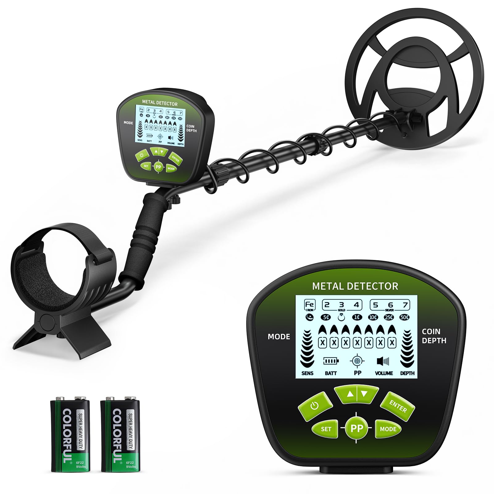 Metal Detector per Adulti e Bambini, Lunghezza, Sensibilità e Audio Regolabili, Tutte le Modalità Metallo/DISC/PP, Display LCD, Kit Rilevatore Oro Professionale per Spiaggia Giardino