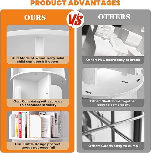 Miniatura 5 de Estantería giratoria, estantería de esquina de madera, estantería giratoria de 360 exhibiciones, estante de almacenamiento giratorio de 4 niveles,