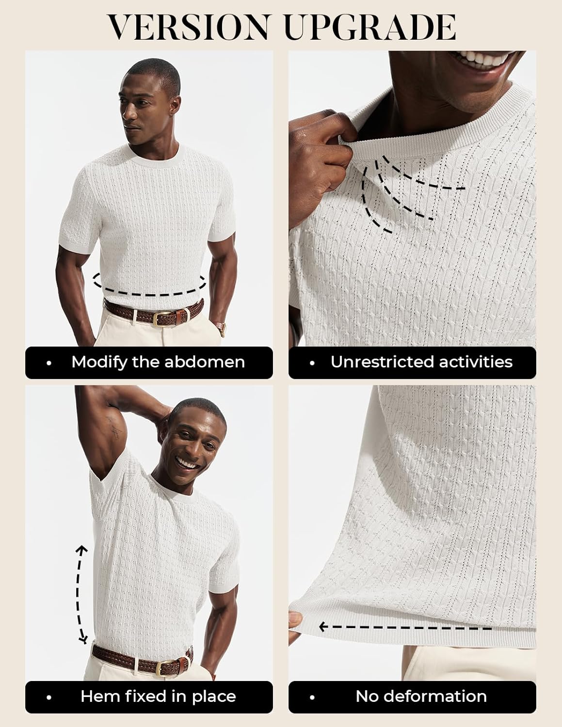 PJ PAUL JONES Mens T-Shirts Casual Hollow Out Summer Shirt Texture Crewneck Knit Shirt - Image 4