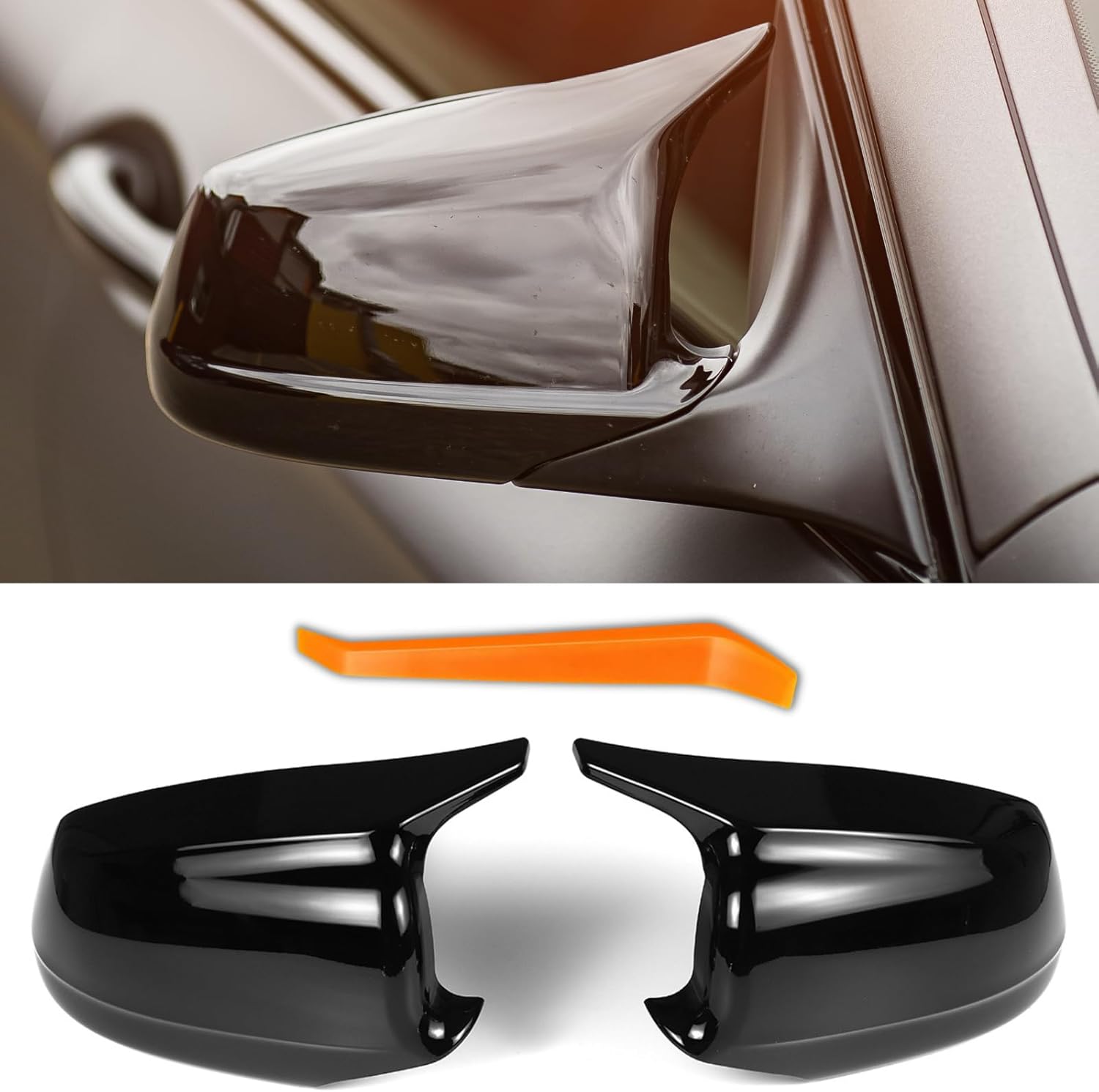 Car Side Mirror Covers Caps Replacement for 2011-2013 BMW 5 Series Pre Lci F10 520i 523i 535i F11 530i Exterior Accessories Tuning Parts - M Style, Glossy Black