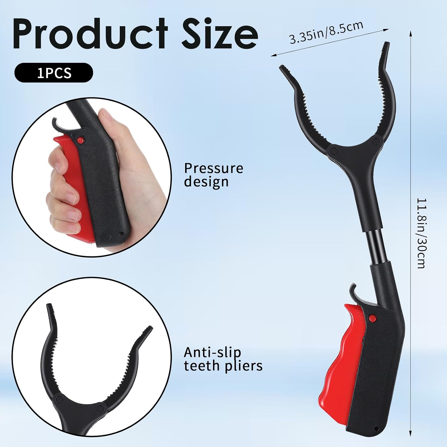 Mabor 11.8 Inch Grabber Reacher Tool Seniors Black Jaw Pickup Stick, Lightweight Trash Picker Grip Heavy Duty Objects Cleanup for Elderly Garden