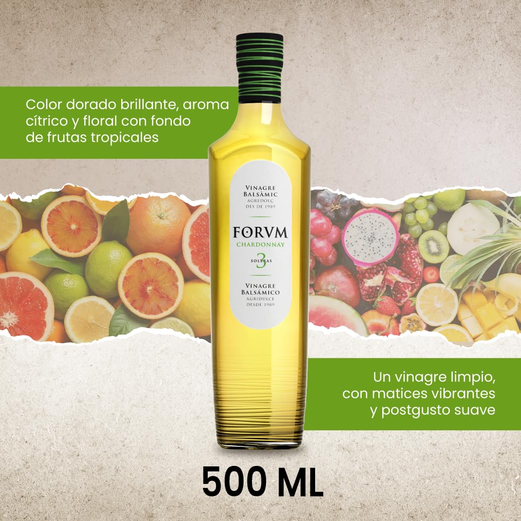 Forvm Chardonnay, Vinagre de Vino Blanco, Fantástico para Cocinar, Usado 12 Años en el Menú de los Premios Nobel, Envejecido Artesanalmente 3 Años (3 Botellas)
