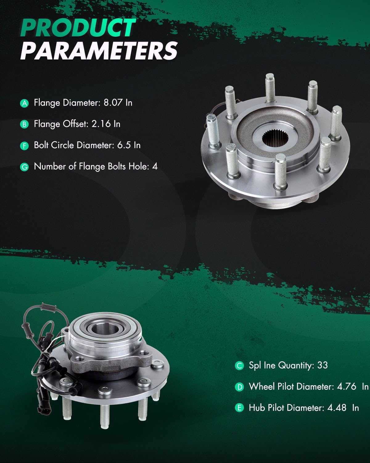 SCITOO Wheel Hub Wheel Bearing Assembly Front Compatible With 2006-2008 For Dodge for R-am 3500 2006-2008 For Dodge for R-am 2500 2006-2008 For Dodge for R-am 1500 515101 W/ABS