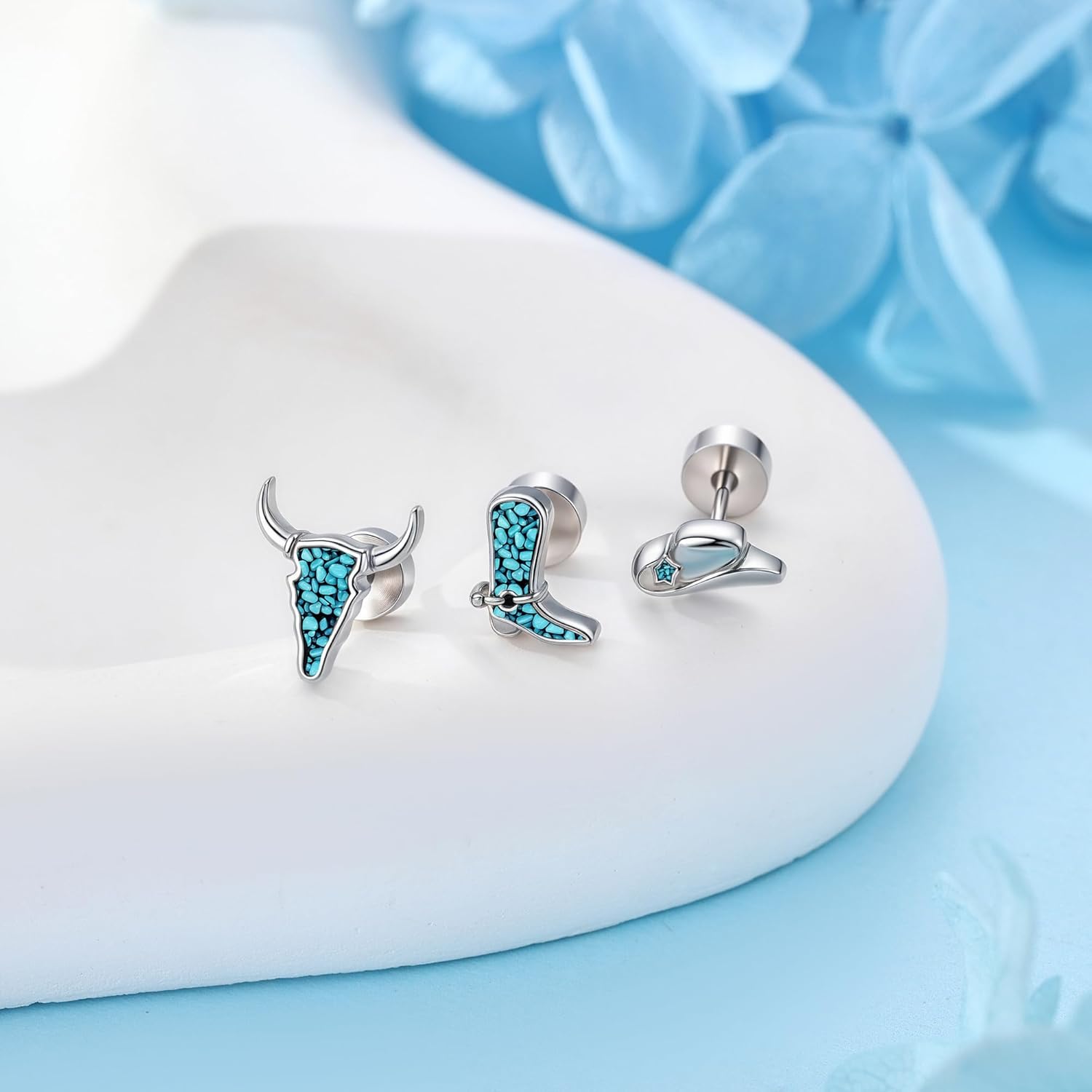 3PC Country Earrings Sterling Silver Cowboy Boot Earring Screwback Cowgirl Hat Country Jewelry Gifts For Women - Image 5