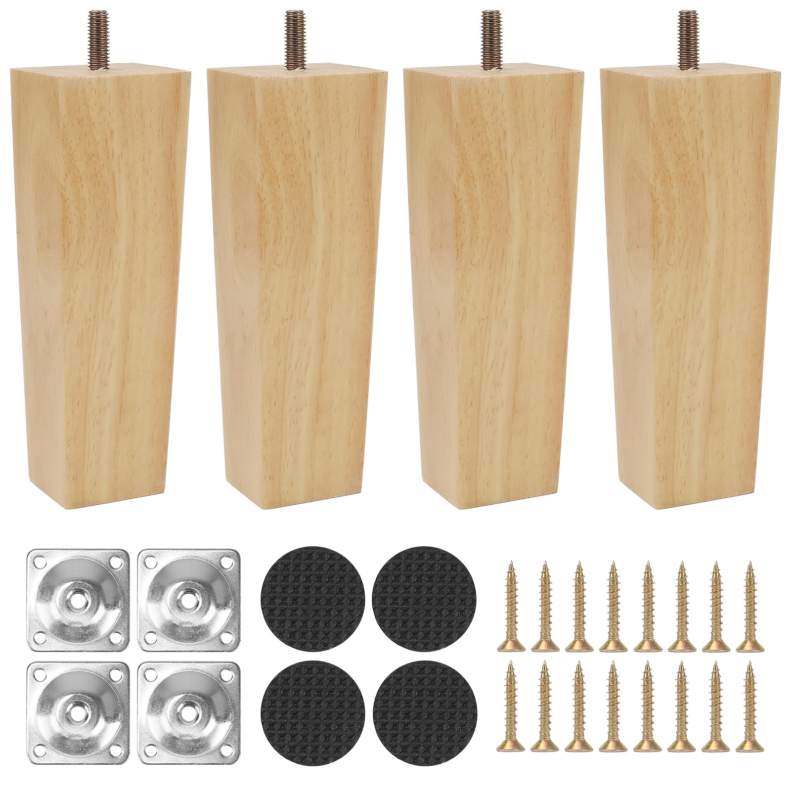 4 Piedini Per Mobili In Legno Gomma 20 Cm Conici, Neri, Antivibranti E Antiscivolo Per Divano, Letto, Tavolo, Armadio