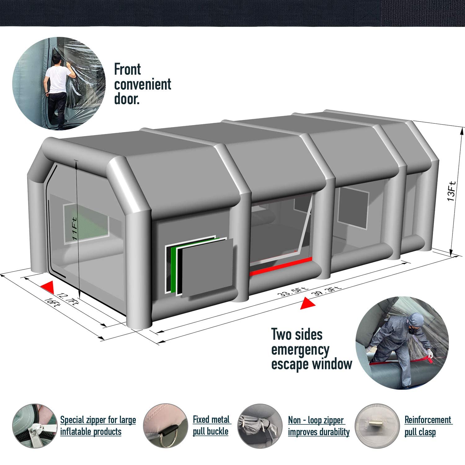 Buy 39x16.5x13Ft Sewinfla Paint Booth with Blowers 750W+950W+950W Blow