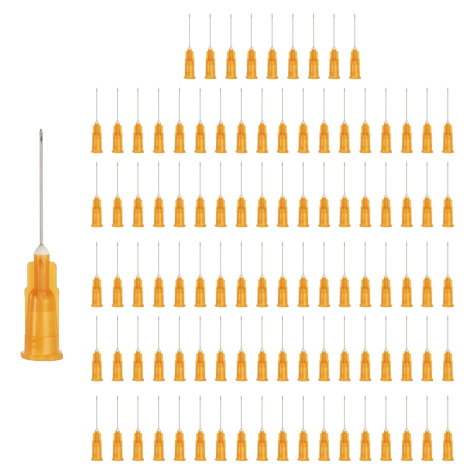 sourcing map Lot de 100 aiguilles distributrices en acier inoxydable de calibre 25 avec Luer Lock - Aiguille distributrice à extrémité pointue de 3,8 cm pour mesurer, remplir les encres, orange