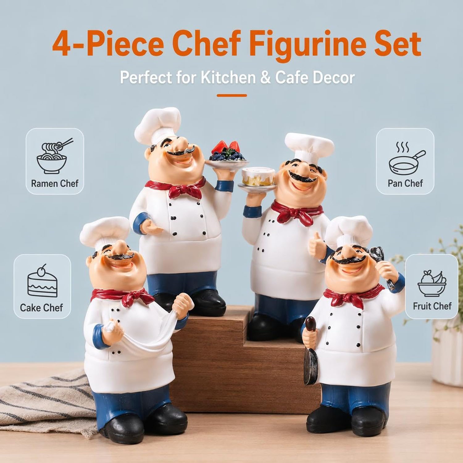 Cute Chubby Chef Resin Figurines Set of 4 Creative American Chef Statue