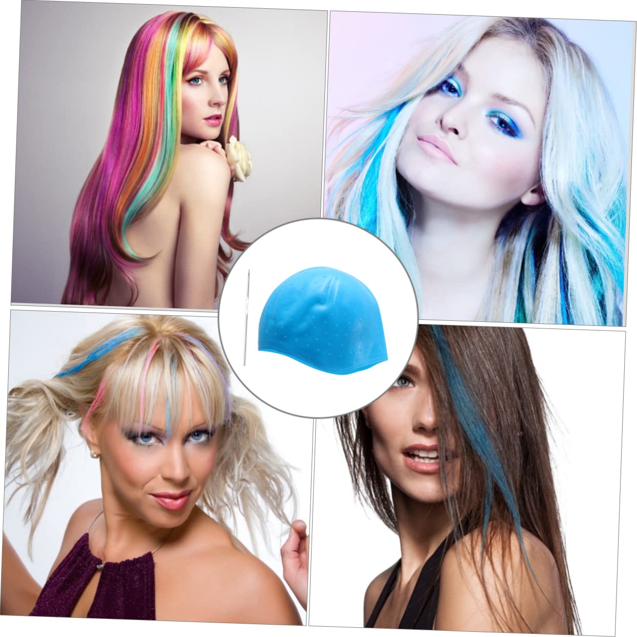 3piezas Gorro De Color Azul De Silicona Para Teñido De Cabello Con Agujas Herramienta De Coloración Para Salones y Barberías