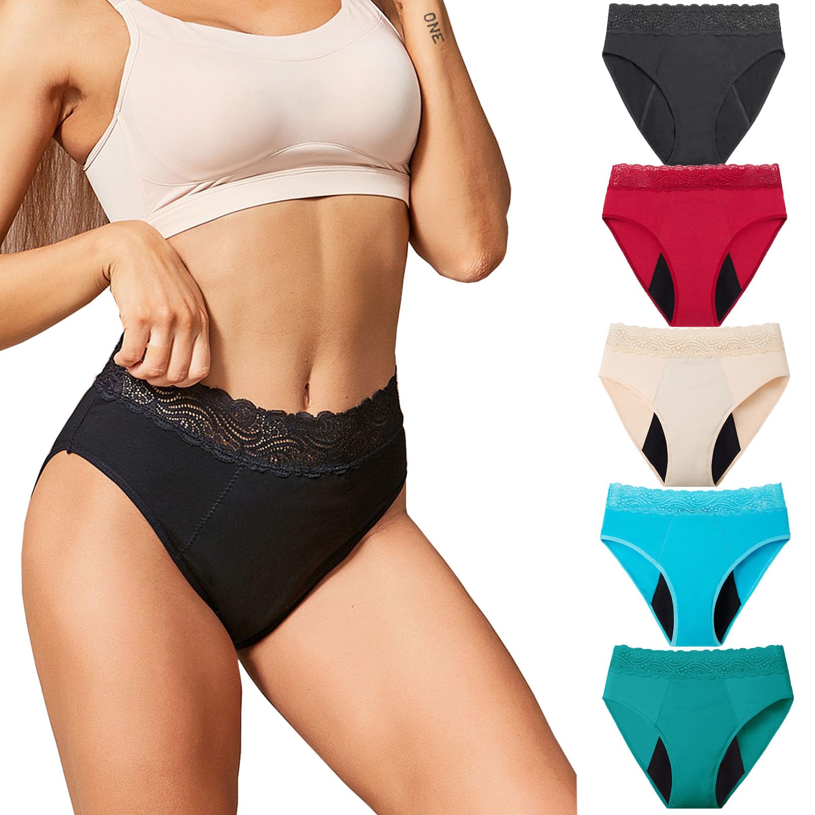 Braga Menstrual con Encaje, Bragas Mujer ProteccióN HygiéNia Absorbente Y Lavable, ProteccióN PerióDica HigiéNica, Bragas Reglas