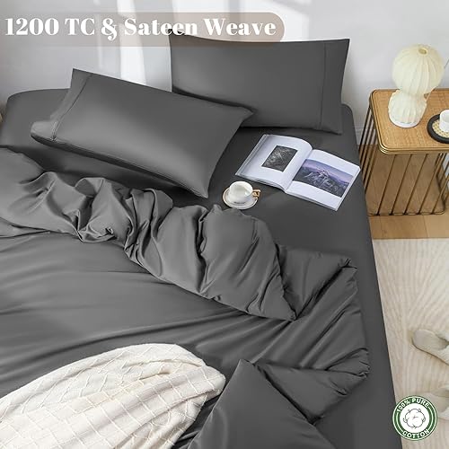 Miniatura 3 de LBRO2M Juego de sábanas de 100% algodón de 1200 hilos, tamaño Queen, sábanas de 4 piezas, bolsillo profundo de 16 pulgadas, para todas las