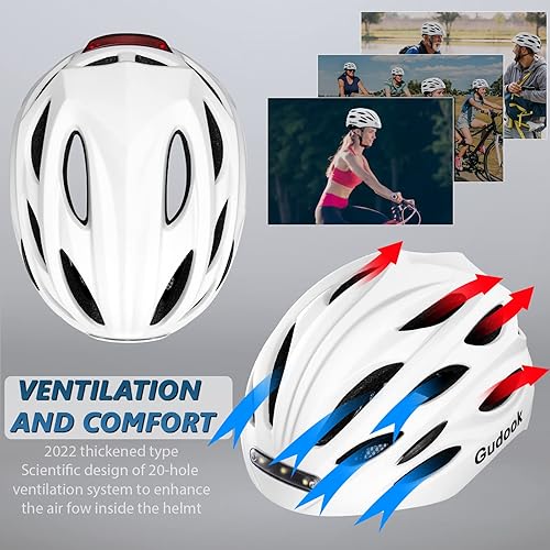 Miniatura 10 de Gudook Casco de bicicleta con luz LED Cascos de bicicleta para hombres y mujeres y adultos con luces delanteras y traseras Casco de ciclismo