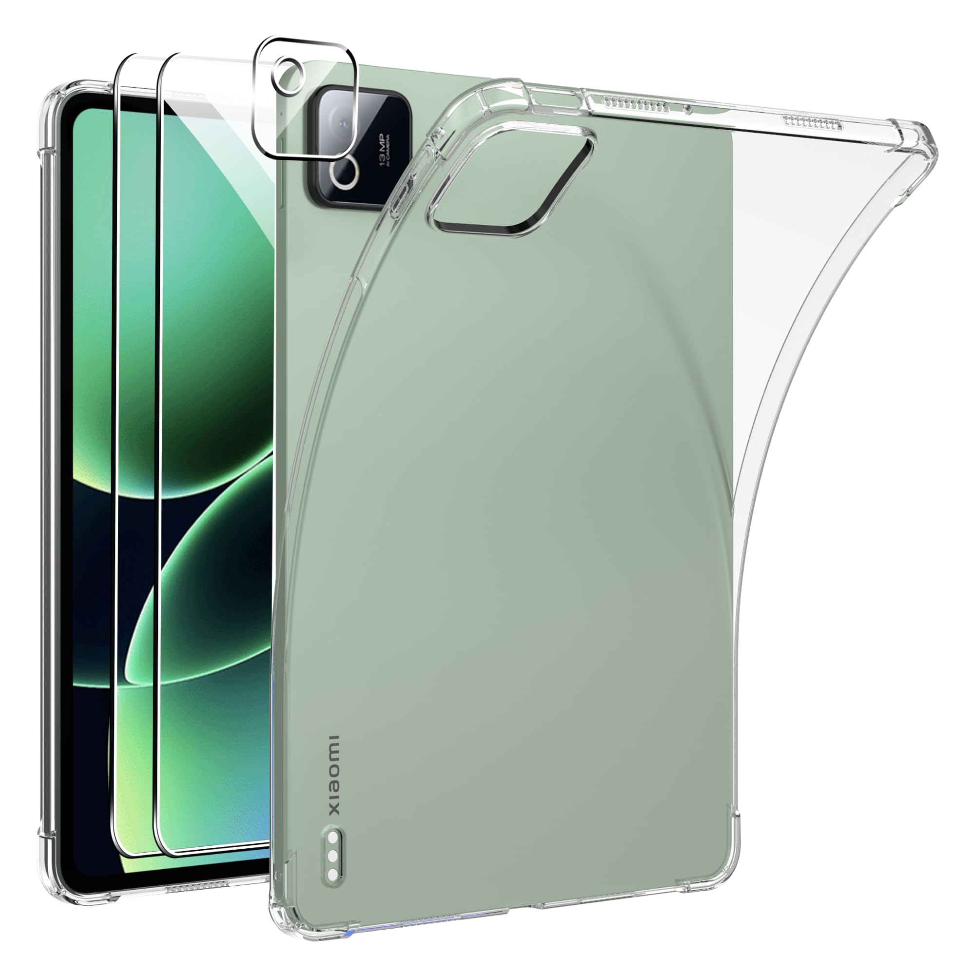 Effcotuo Hülle für Xiaomi Mi Pad 8 / Pad 8 Pro Cover mit 2 Stücke Schutzfolie für Panzerglas Displayschutzfolie Kamera Schutzfolie Durchsichtig Handyhülle Transparent Silikon TPU Schutzhülle Case