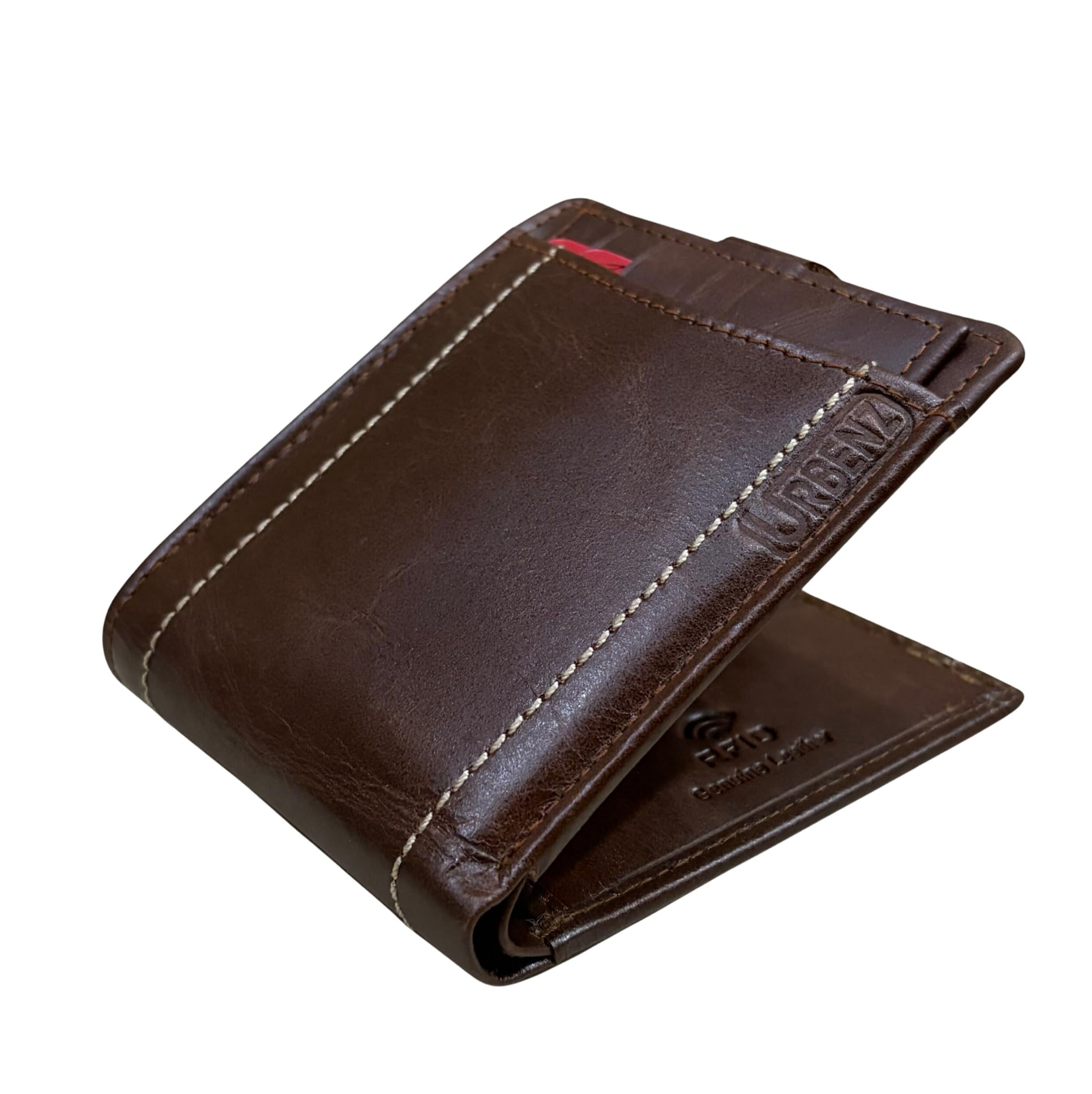 Leather Wallet for Men - Slim Bifold RFID Wallet, Multiple Card Slots - Formal Men’s Wallet - Gift Ready, Compact & Minimalist (Signature Stitch Brown)