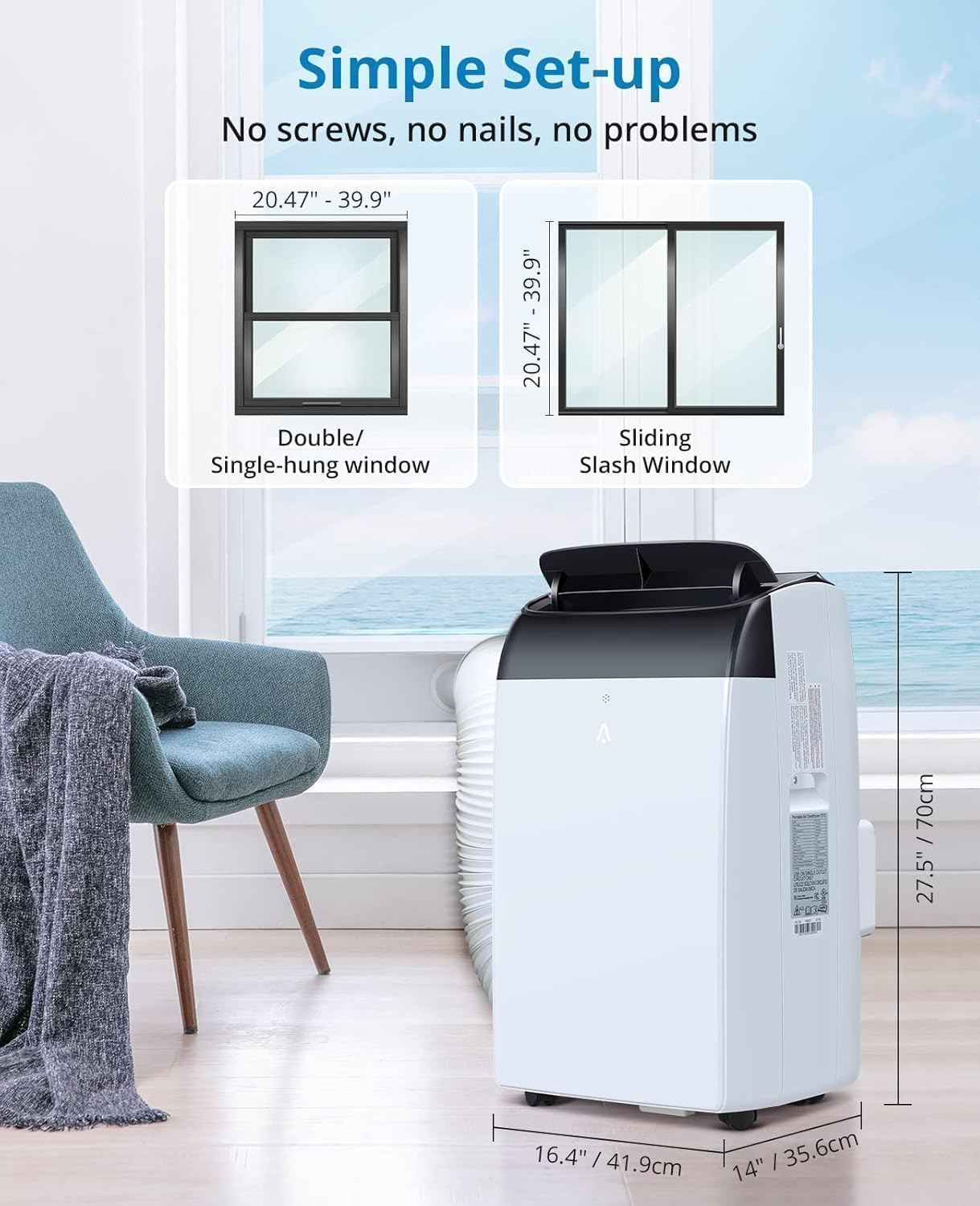 GarveeMore Aire Acondicionado Portátil 10000 BTU TCL 3 en 1 Frío Ventilador y Deshumidificador Clase A+ Enfriamiento Rápido 2930W Control Remoto Hogar Oficina Blanco — view 6