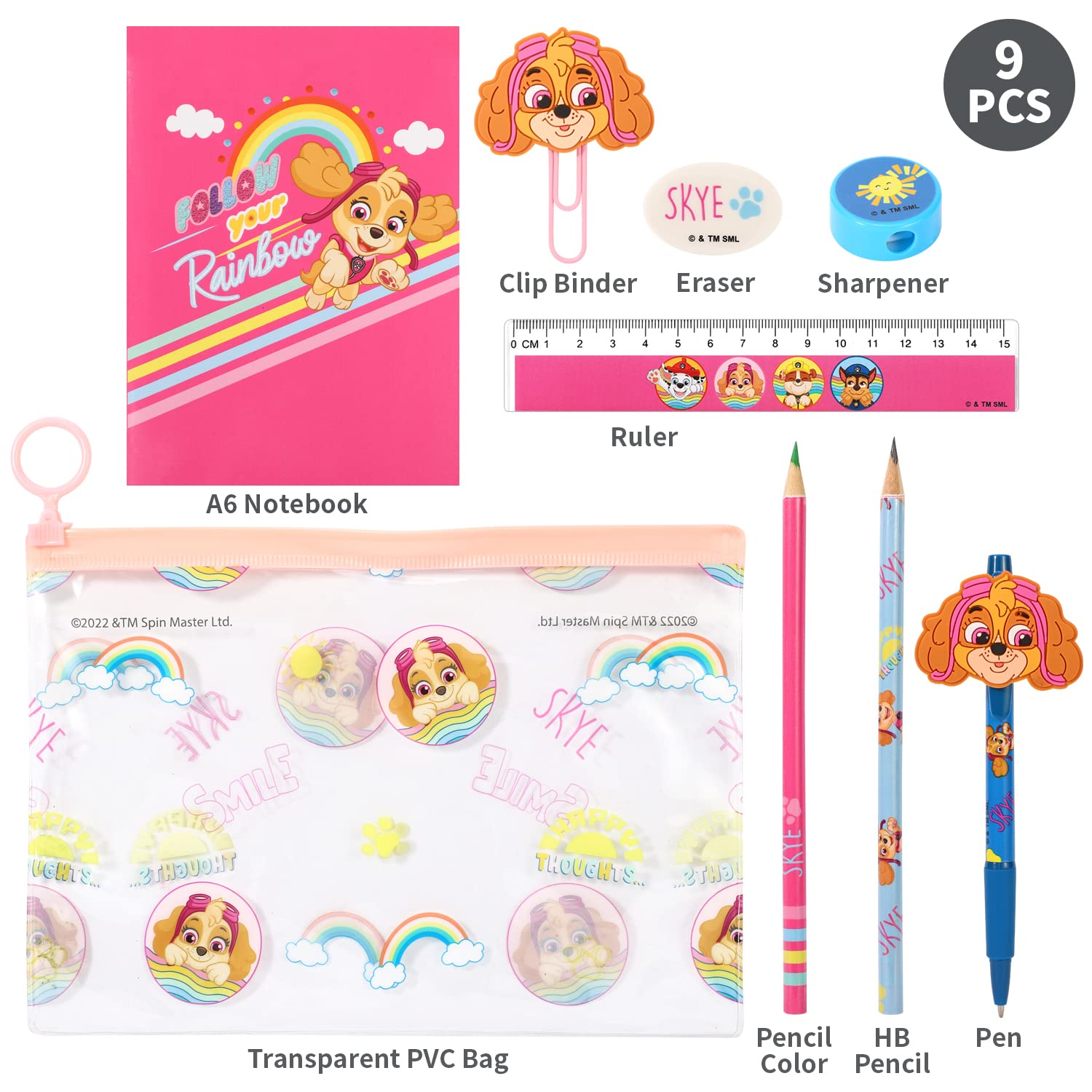 CERDÁ LIFE'S LITTLE MOMENTS Paw Patrol 9pcs Transparent Filled Pencil Case Stationery Set Waterproof Boys Girls Kids Children School Travel Exam - Image 2
