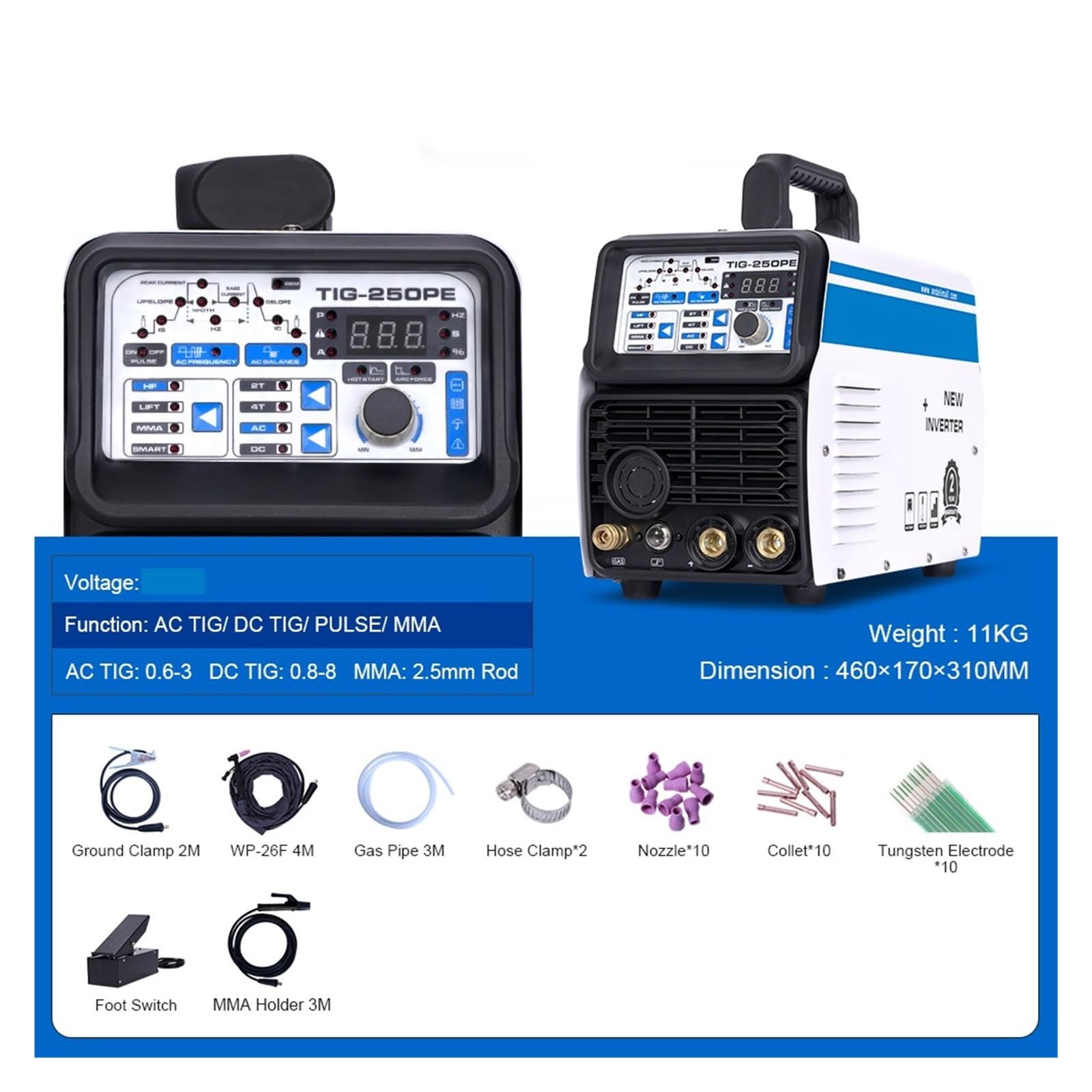 Soldadora TIG AC/DC MMA/LIFT TIG/HF TIG/Pulse 3 En 1 Soldador De Aluminio Inversor TIG Soldadores(PACKAGE 1)