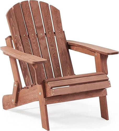 Oversize Wooden Outdoor Folding Adirondack Chair with Pre-Assembled Backrest & Seatboard, Wood Patio Chair for Garden Backyard Porch Pool Deck