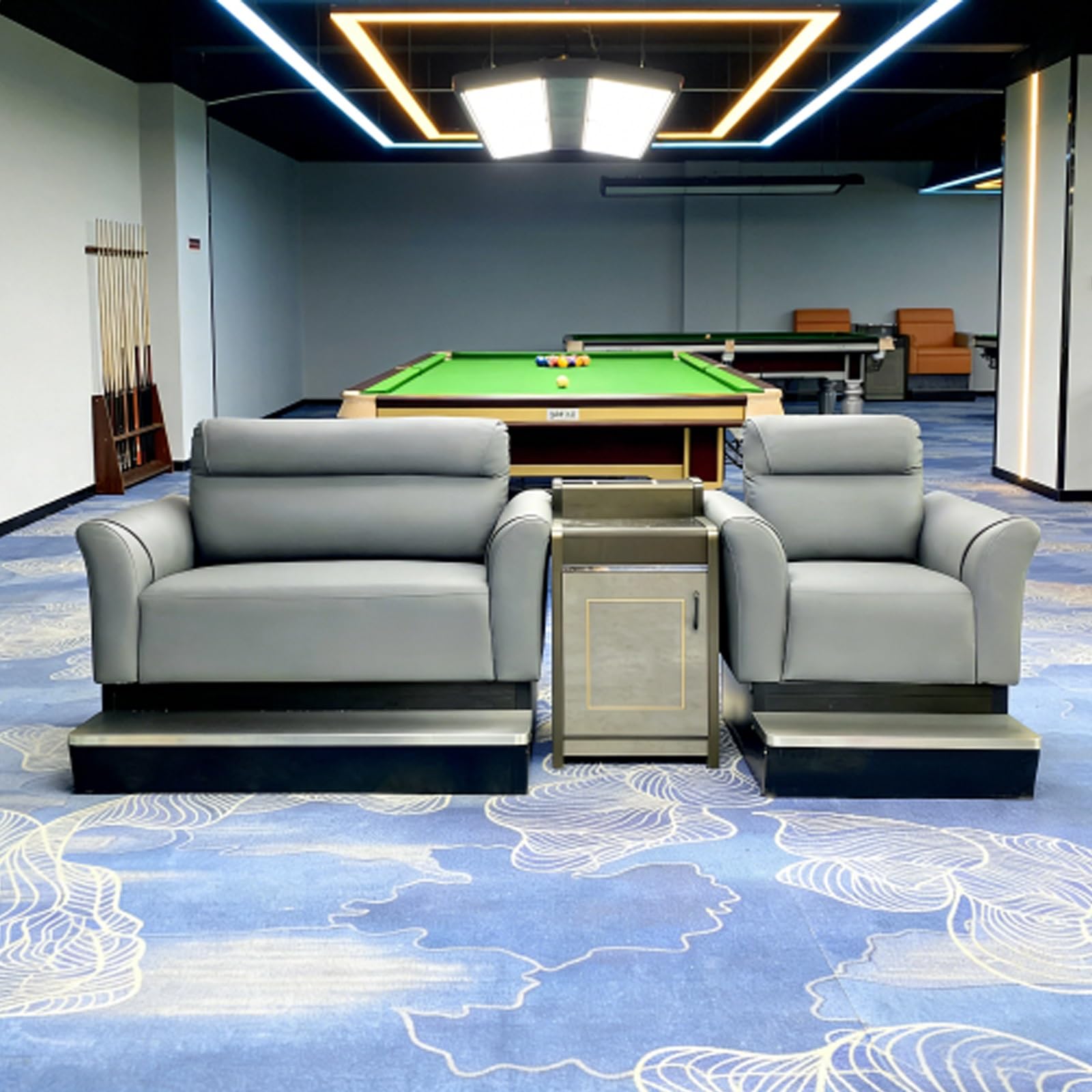 Billard Zuschauer-Sitz-Set, PU-Leder, Sofa mit Getränkehalter, Queue & Schließfach für Club-Spielzimmer