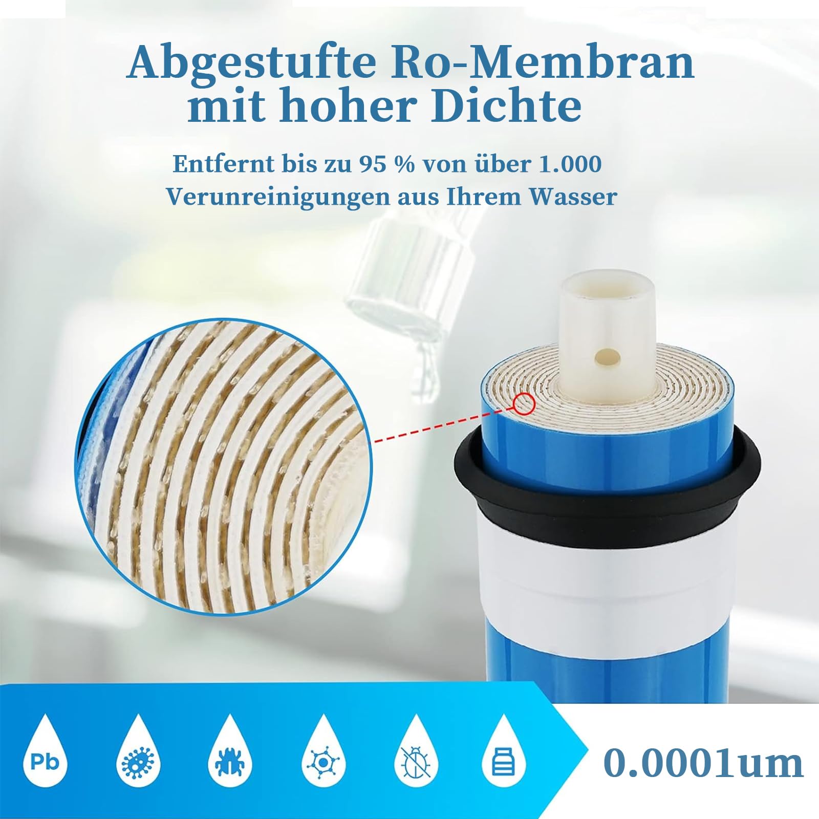 RO-Membrane 3013-600 GPD Umkehrosmose-Membran, Umkehrosmose-Membranelement für Heim, Ersatz für das Undersink Home Drinking RO Water Filtration System für Home Umkehrosmosewasserfilter, 2Pcs
