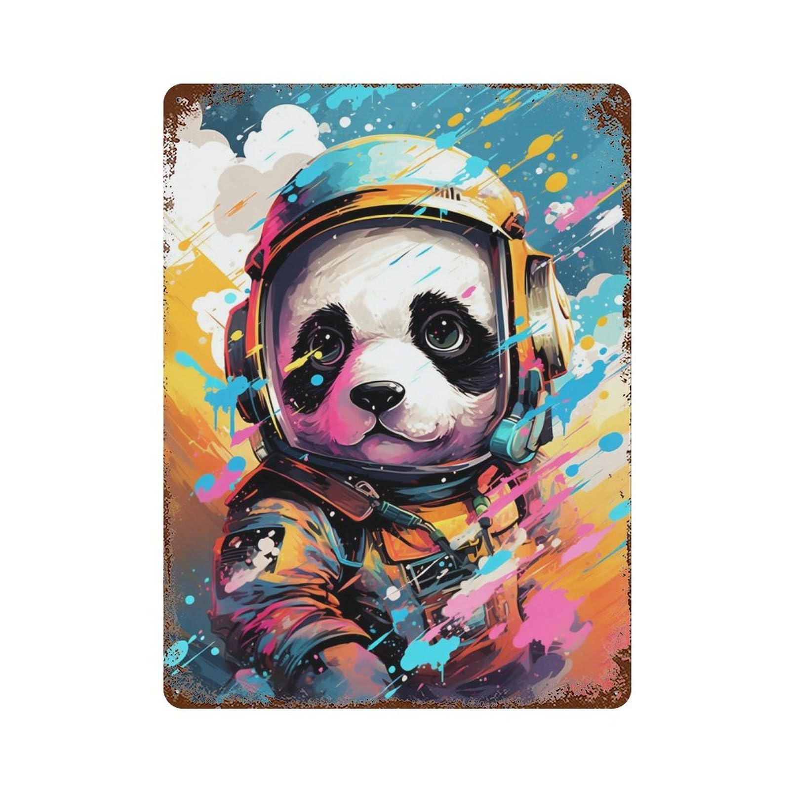 Panda Astronaut Space Suit-9 Retro Metal Sign 15.7"x11.8", Ideal for Basement, Hobby Room And Garage Decor