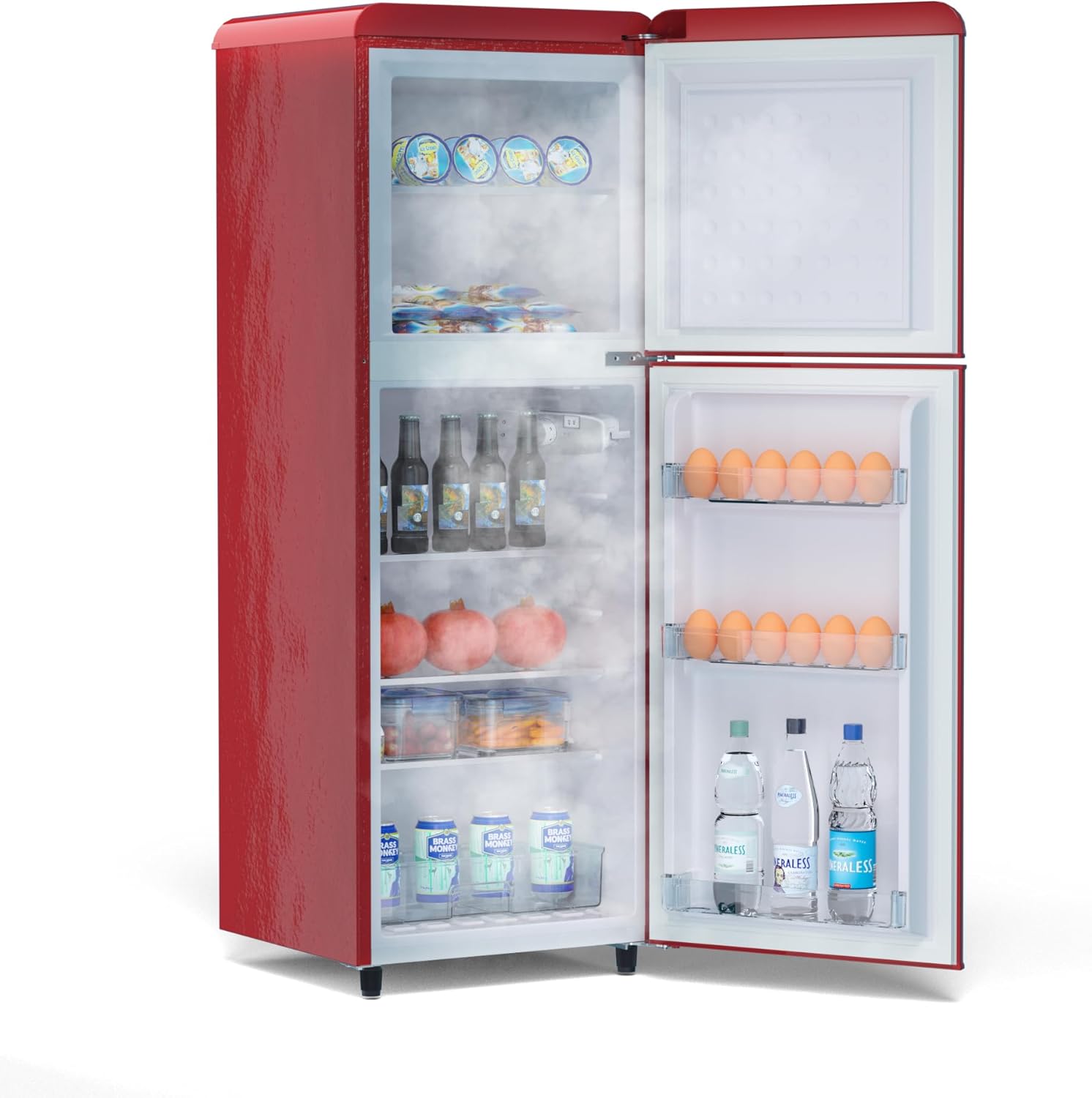 Mini Retro Fridge with Freezer, 5.0 Cu. Ft. Compact Refrigerator 2-Door Dorm Small Fridge with Freezer,Adjustable Thermostat,Apartment Size Vintage Fridge for Dorm,Office,Bedroom(Red)