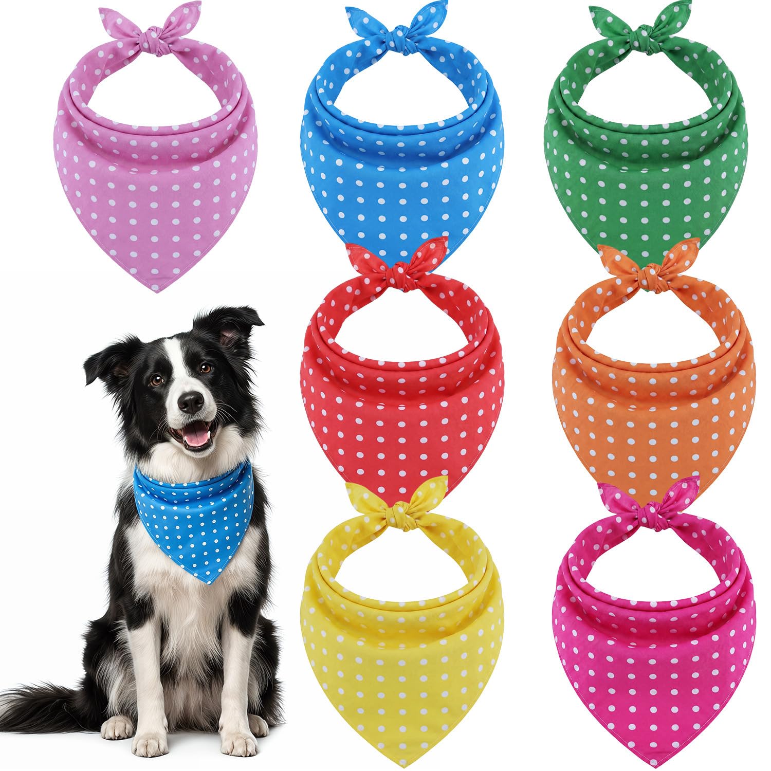 Bmeigo Dog Bandana 7pcs Pet Bandanas Cute Dots Triangle Bibs Fits 21" Neck