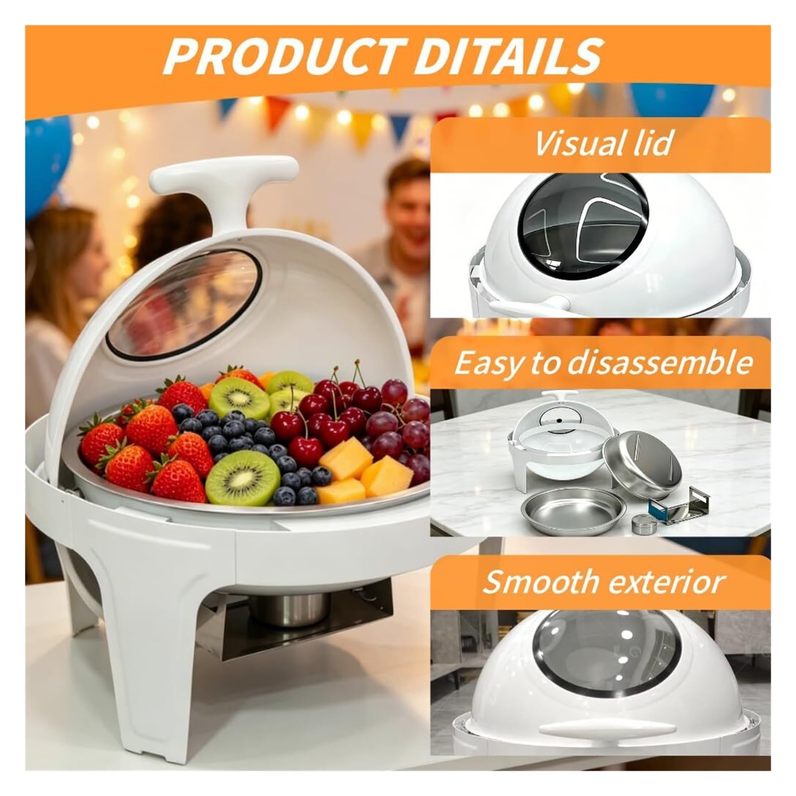 Buffet con scaldavivande roll-top da 6,8 litri con coperchio visivo
