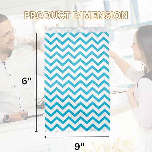 Miniatura 2 de Novel Box Paquete de bolsa de regalo de papel con estampado de cheurón azul de 6 x 9 pulgadas (100 unidades) + bolsa NB personalizada