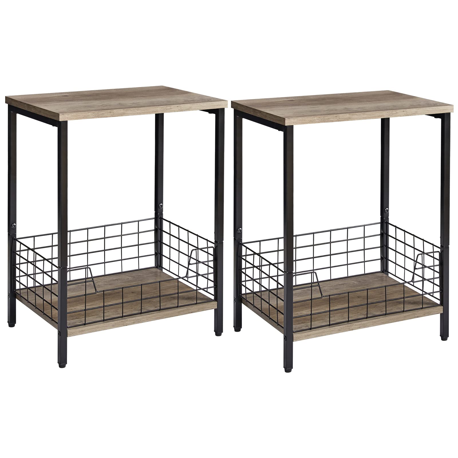 YMYNY Side Table Set of 2, End Table with Storage Rack, Small Nightstand, Coffee Table, Industrial Style, Small Table in Living Room and Bedroom, 40 x 29 x 52cm Silver Gray HST001Y-2